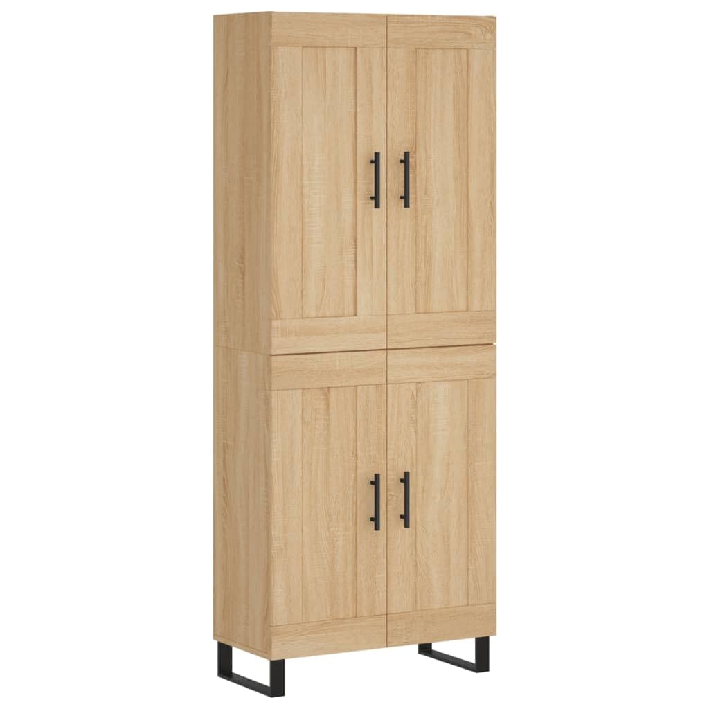 Highboard Sonoma Roble 69,5 x 34 x 180 cm, robusto armario de madera con puertas, mucho espacio de almacenamiento para salón, pasillo y cocina