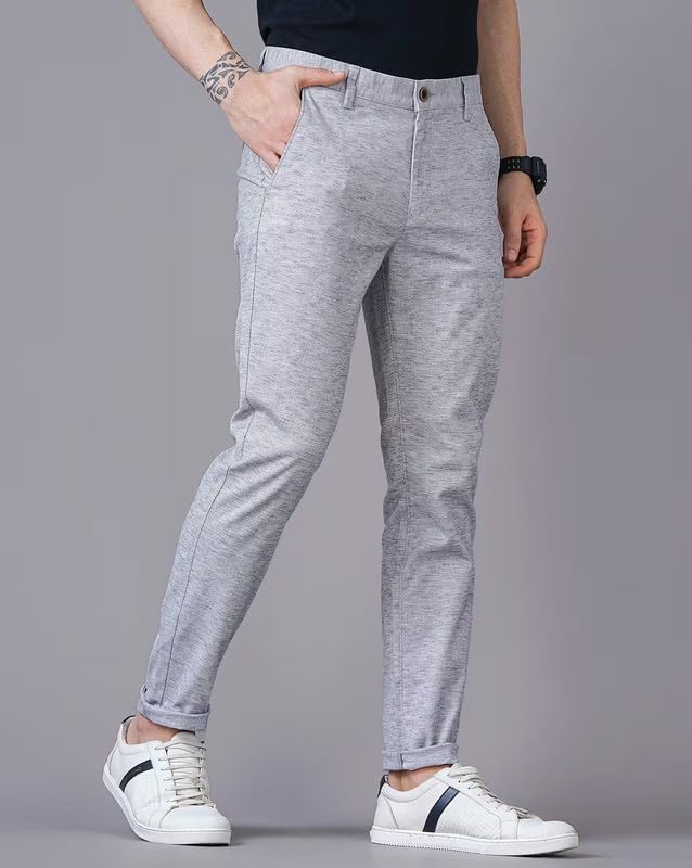 Image of British Club 100% Cotton Slim Fit Flat-Front Trousers for Men | Tailored Design for a Clean Look | Versatile for Office & Casual Wear | Lightweight Breathable Fabric | Black