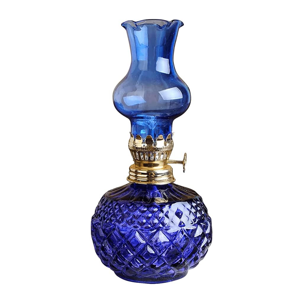 BFNDSSEOU Storm Lamp Kerosene Lamp Vintage Glass Kerosene Lamp Indoor Oil Lamps Translucent Kerosene Lantern Home Decor Hurricane Lamp Oil Lamp Lantern(Blue)