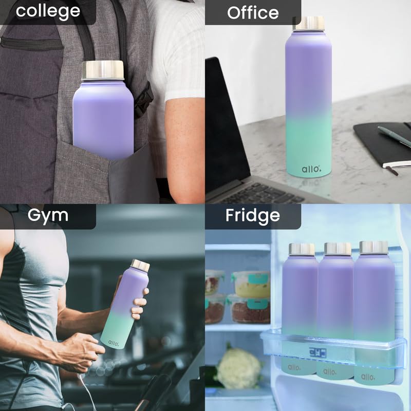 Image of Allo Stainless Steel Water Bottle For Adults, Kids 950ml Water Bottles For School, Office, Sports, Gym 950ml Water Bottle For Men And Women, Pack Of 2| Leak Proof, Bpa Free, Lavender & Blue Baby