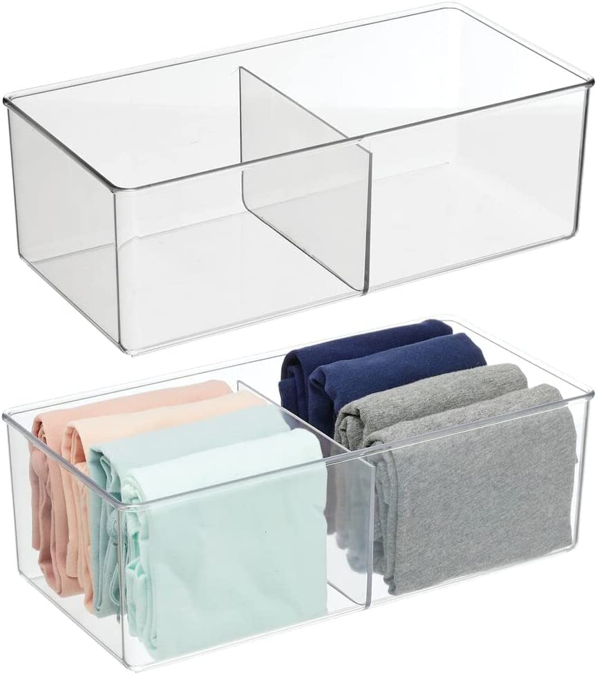 Image of Drawer and Closet Storage Bin | 2 Compartment Organizer | Perfect for Scarves Socks Bras and Underwear | Durable Shelf Organizer