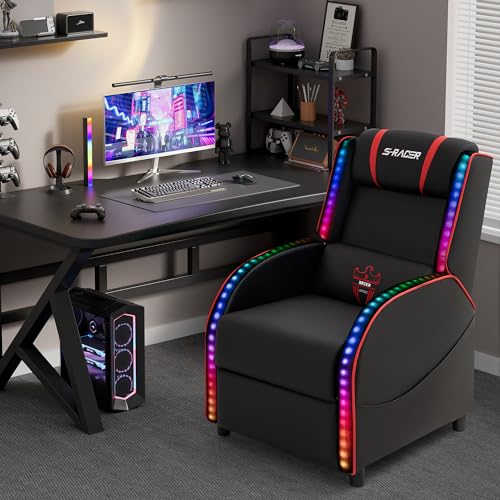 Homall Red LED Gaming Massage Recliner Chair - Ergonomic Racing Style Sofa for Living Room and Home Theater