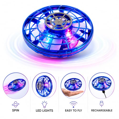Image of Mini Flying Toys Spinner for Kids - LED UFO Boomerang Toy | Hand Controlled Flying Ball, Rechargeable Light Flying Spinner Ball, Toy Drone Indoor Outdoor Flying Toys (Blue)