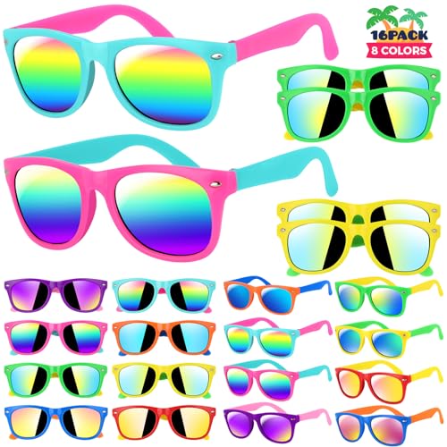 GIFTINBOX 16pack Kids Sunglasses Bulk,Kids Sunglasses Party Favor Neon Sunglasses For Kids Boys Girls Age 3-8, Perfect For Birthday ,Beach, Pool Party Favors