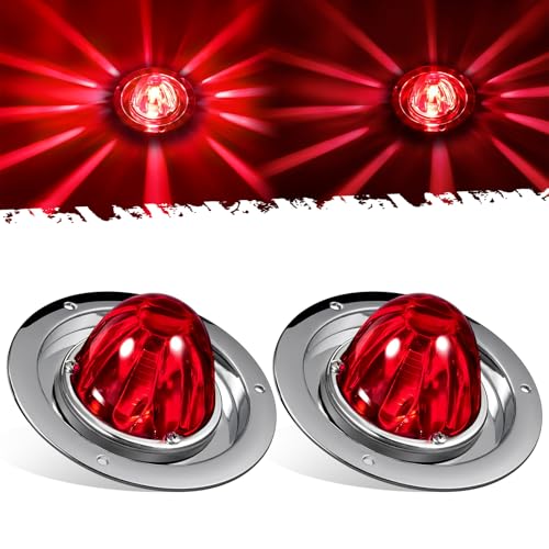 Partsam 2Pcs Red Glass Lens Watermelon Lights Kit LED Stop Turn Tail Lights with Stainless Steel Bezel and Base Replacement for Peterbilt Freightliner Trucks Trailers RVs Motohomes