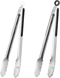 ZOLOTI 12" Stainless Steel Grill Tongs 2-Pack with Built-in Bottle Opener, Heat-Resistant Silicone Grips for BBQ, Camping & Kitchen