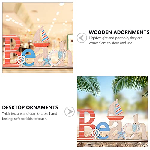 PRETYZOOM Nautical Table Sign Desktop Ornament Wooden Beach Signs Mediterranean Decor Wood Sea Ocean Theme Centerpiece Coastal Hawaiian Summer Party Decor - Image 3