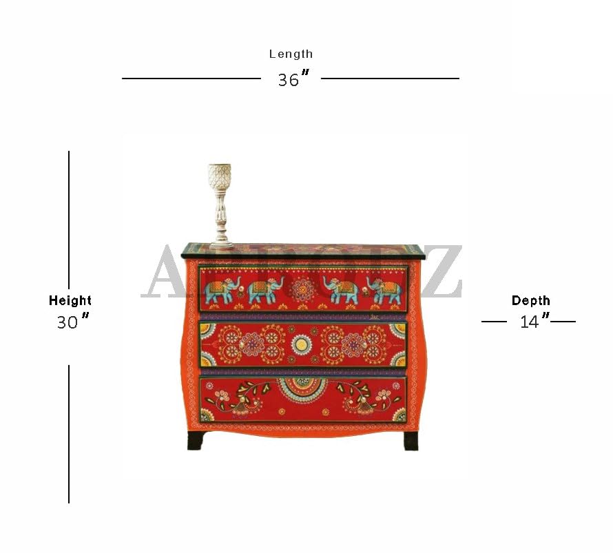 Image of APRODZ Wooden Handpainted Chest of Drawer Cabinet for Storage (Multicolor)