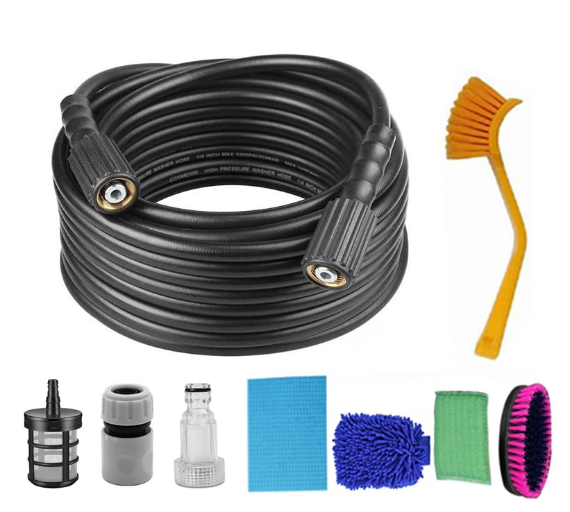 Digital Craft Pressure Washer Hose Pipe 170Bar 2465PSI, M22*1.5 * 14mm High Pressure Washer Hose Spray Water Pressure Washer Pipe,3Pc Filter Connector,Housekeeping 5 Item Set