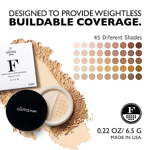 Alima Pure Matte Foundation Loose Mineral Powder Foundation Makeup, Loose Powder Makeup Oil Free Talc Free Powder, Natural Makeup Mineral Foundation Full Coverage Natural Foundation Powder .23 Oz/6.5G #TOP2