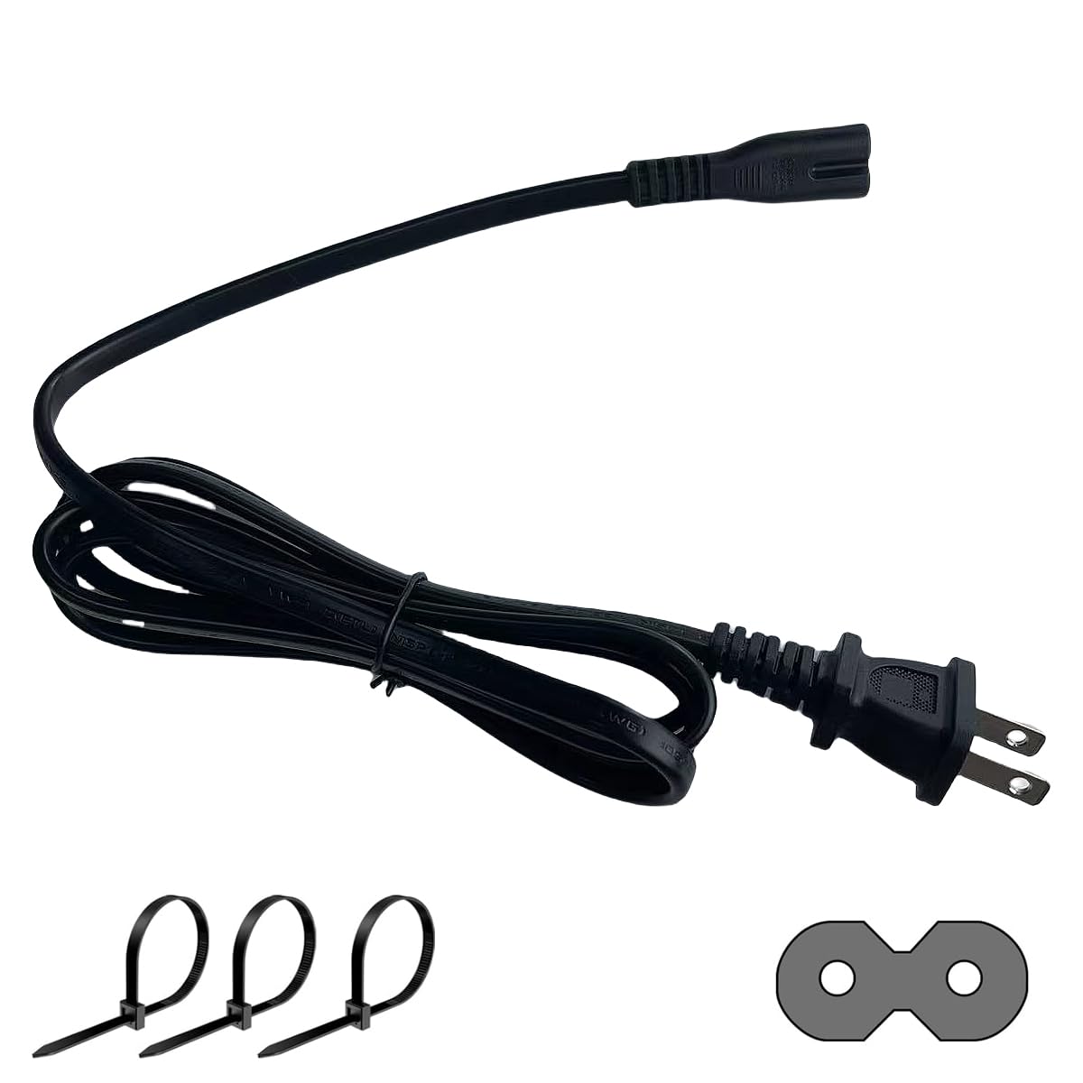 Universal AC Power Cord, Compatible with Sony PS4, PS5 Game Console, Speaker, Monitor, HDTV, 4K TV, Camera,Printer,Laptop Power Supply.Replacement 2 Prong Power Cable (1)