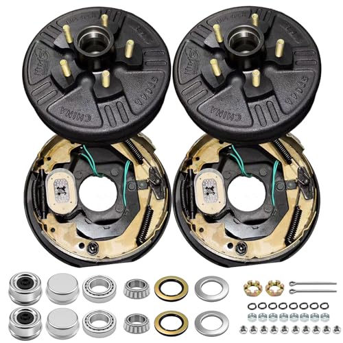 dreamdragon 3 500 lbs Trailer Axle Electric Brake Kit 5-Hole 4.5 Bolt Circle Brake Drum with 10 x 2 1/4 Left and Right Electric Brakes Replacement 10 Brake Hub Drum 1/2-20 Studs