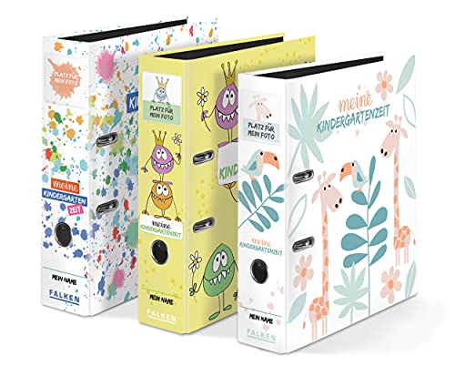 Original Falken Kindergarten-Ordner mit Einstecktasche. Made in Germany. 8 cm breit DIN A4 Motiv Kleckse, Ringordner Aktenordner Briefordner Büroordner Plastikordner