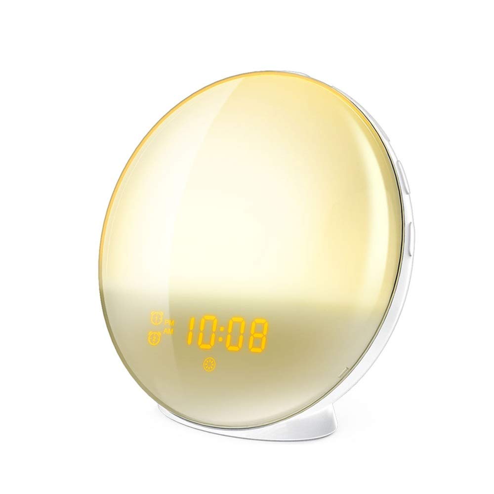 Naturale Wake-up Light Luminosità regolabile LED Light Light Batteria Life USB Carica Allarme Portatile ABS + PC Materiale adatto per casa Camera da letto Dormitorio Luce del tempo luce (bianc