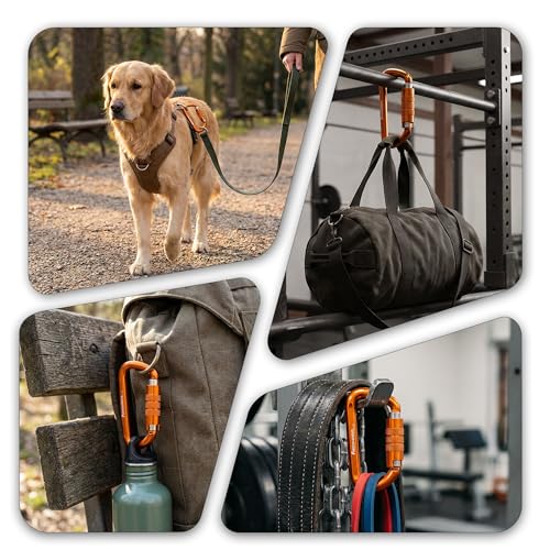 Image of FresKaro 3inch 12kN-2698lbs Auto Locking Carabiner Clips, Solid D Shape, Heavy Duty 7075 Aluminum, Lightweight 1.09oz, Rust Proof, for Hammock, Hiking, Dog Leash, Keychain etc., Multi-Colors