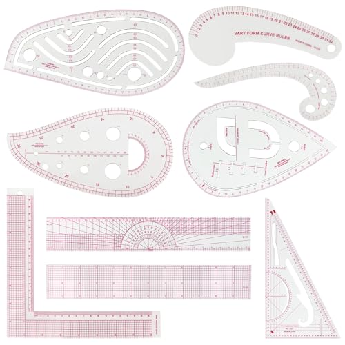 ZOCONE 9 Piezas Juego de Reglas de Costura Patronaje Profesional Reglas Curvas de Plástico Modista Regla para Confeccion Herramientas Costura y Patronaje
