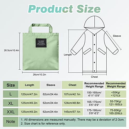SOPPY Regenmäntel für Damen, winddicht Regenponcho, leichter Regenmäntel lange Regenjacke langer wasserdichter Mantel, schnell trocknend, Regenmäntel mit Kapuze für Damen, Minzgrün, XL
