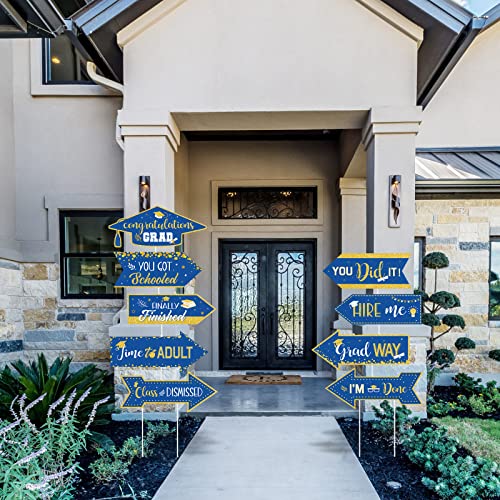Class Of 2023 Graduation Yard Sign With Stakes Grad Yard Decor Lawn Decorations Congrats Grad Signs For Yard Graduation Sign For Outdoor Graduate Party Direction Sign Party Supplies (Blue And Gold) #TOP6