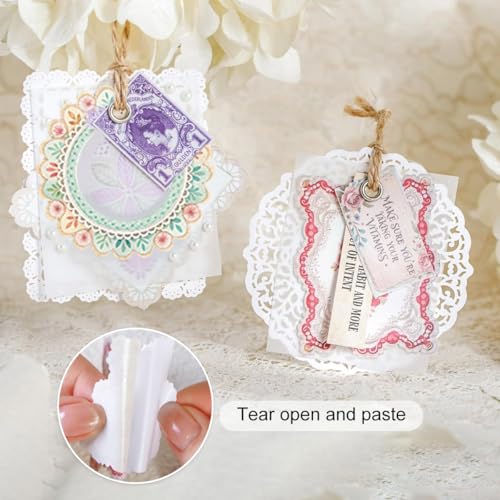 Image of HASTHIP 80pcs Lace Frame Scrapbook Stickers Set - 40 Styles Vintage Doily Border and Floral Frame Die Collage Papers Decorative Papers Journaling Supplies for Junk Journal Crafts Scrapbook