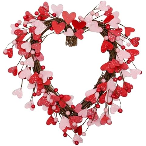 15 Inch Valentine's Day Wreath for Front Door Red Pink Heart Wreaths with Berries Valentine's Day Decorations Valentine's Day Gift for Anniversary Wedding Party Wall Home Indoor Decor Cover