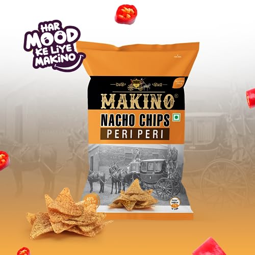 Image of Makino - Nacho Chips Peri Peri Flavour 150 Gram | Tortilla | Healthy | Tasty Savoury Snack | Delicious Nacho Chips | Low Calorie - Pack Of 3