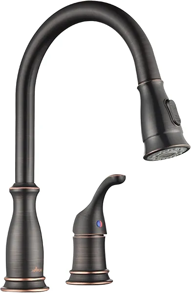 APPASO 2 Hole Kitchen Faucet, Oil Rubbed Bronze Kitchen Sink Faucets with Pull Down Sprayer Two Modes, S304 Stainless Steel 2 Piece Faucet with Separate Handle