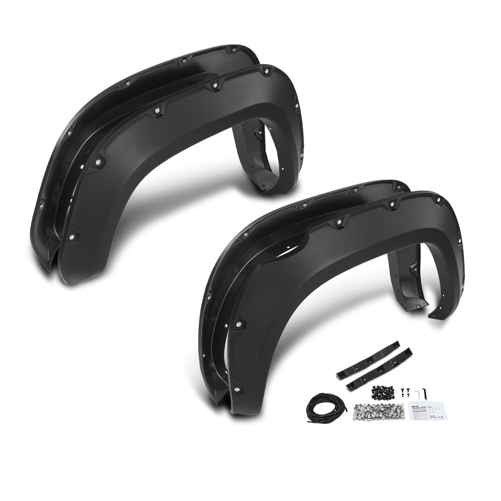 PIT66 Fender Flares with Mounting Instruction and Hardware Kit Compatible with 2016-2022 Toyota Tacoma, Fit Model 2016 standard beds Black Pocket Rivet 4Pcs Set No valve openings