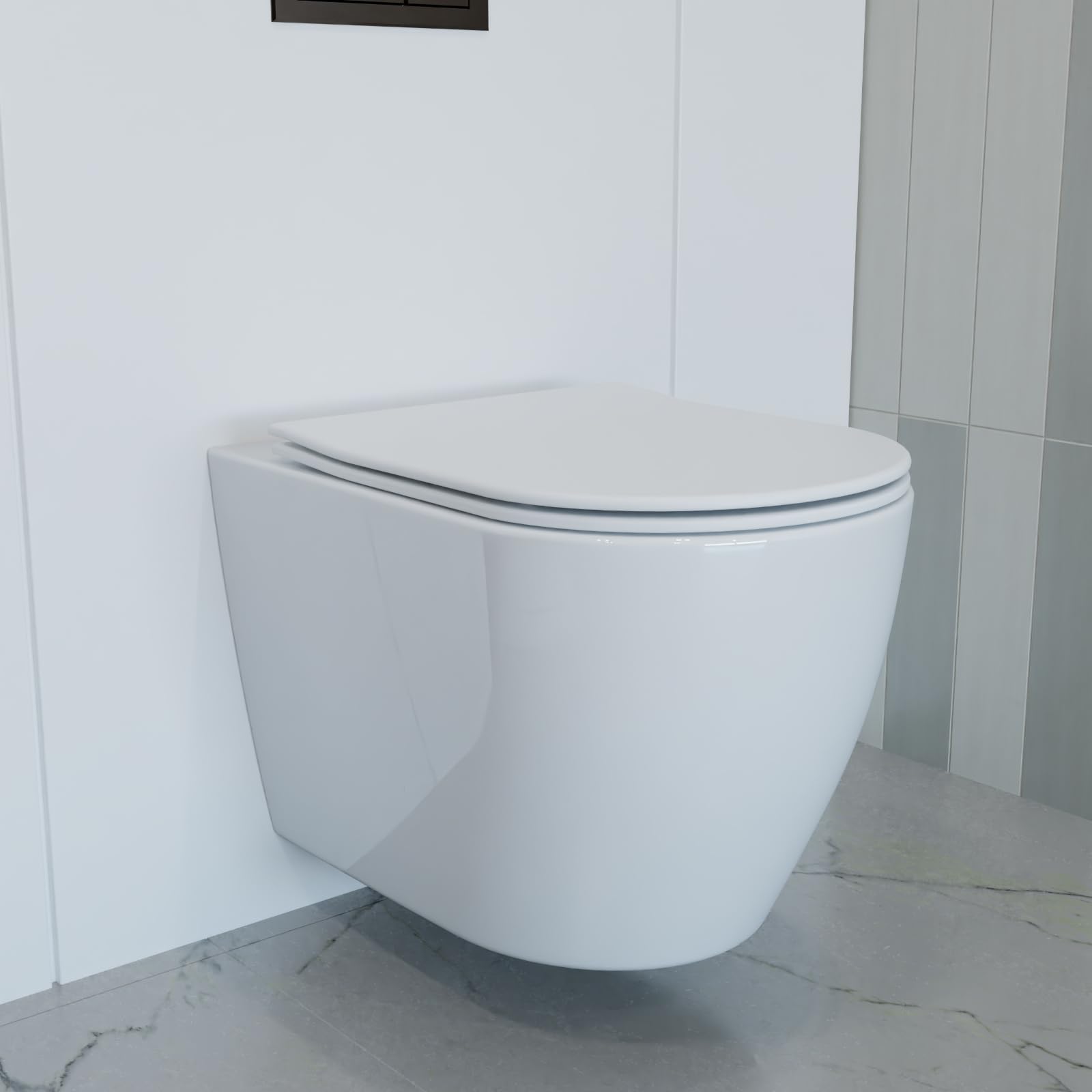 WC sospeso senza bordi di risciacquo Nano Lotus effetto soft-close, montaggio a parete