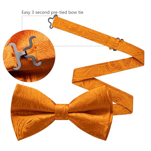Image of YOHOWA Paisley Striped Men Bow Tie Pre-Tied Formal Adjustable Colorful Bowties Handkerchief Cufflinks Set Wedding Party