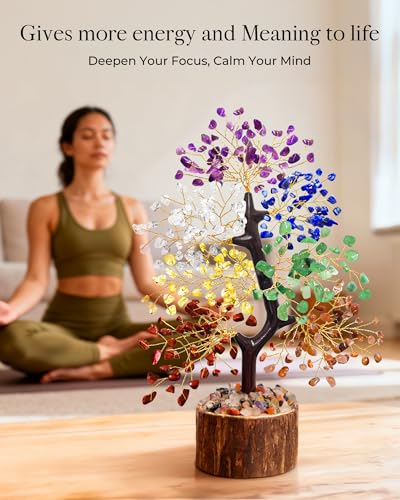Image of 7 Chakra Crystal Tree of Life, Handmade Crystal Decor for Desk, Home Office & Meditation Room, Meaningful and Calming Gemstone Tree,Housewarming, Birthday Gifts for Women, Mom