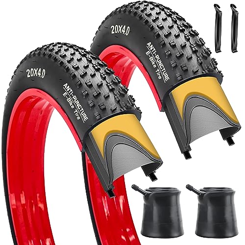 SIMEIQI 20'X4.0' Inch 2 Pack E-Bike Fat Bike Tires and Tubes All Terrian Replacement Tires for...