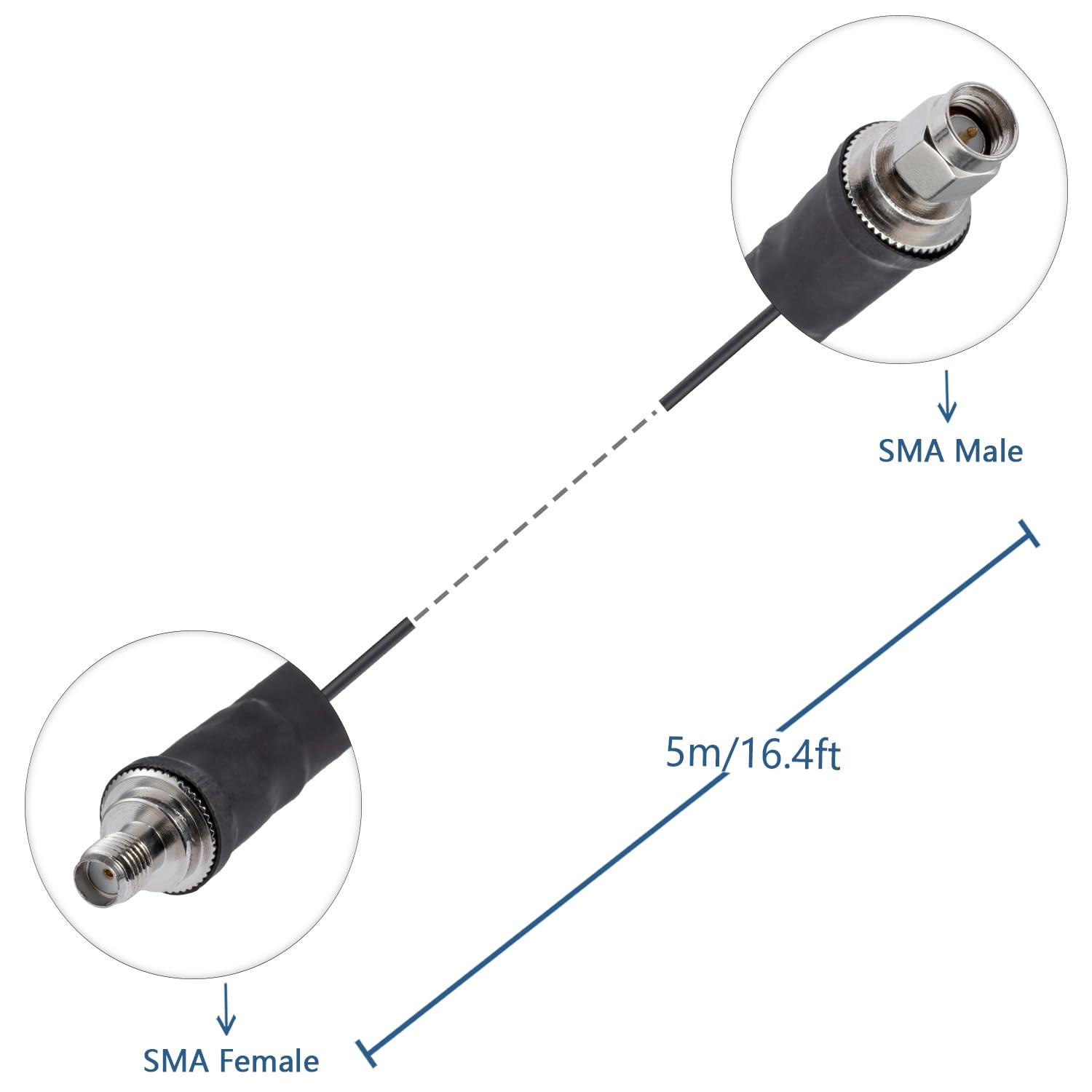 Câble SMA mâle vers SMA femelle LMR400 - 5 m - Câble coaxial RF pour routeur - Amplificateur de signal sans fil