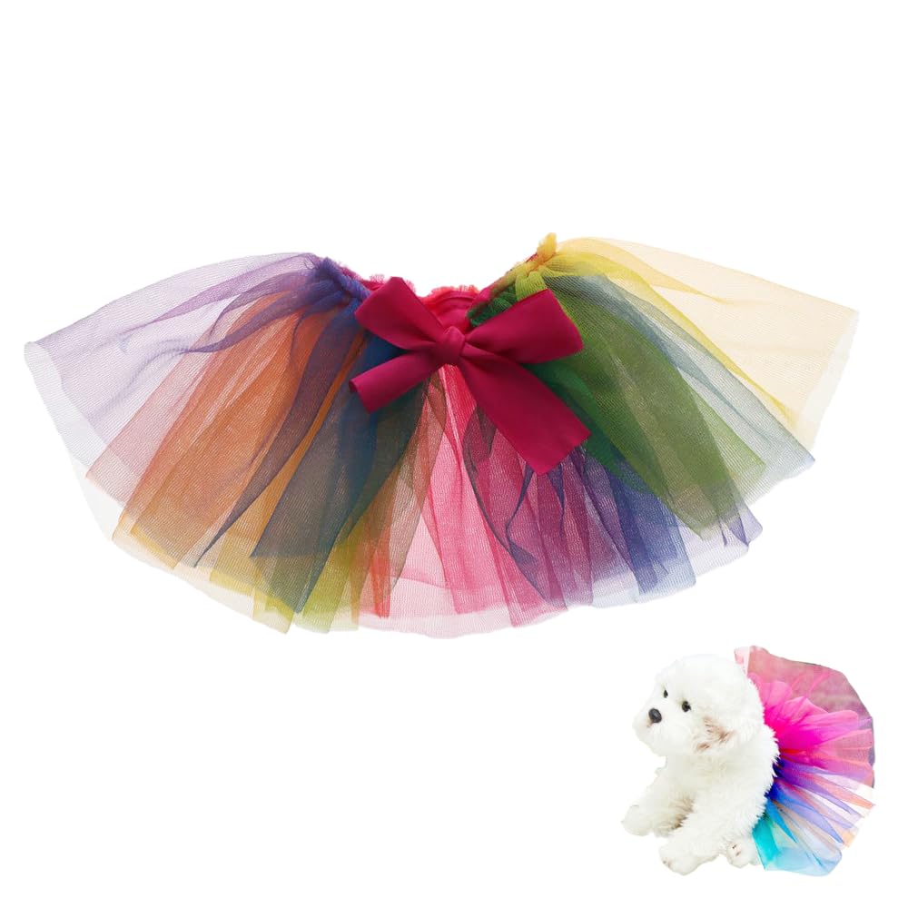 Puppy Tulle Dress, Rainbow Color Dog Princess Dress Sweet Lace Skirt, Cute Cat Pet Costume Clothes for Party, Birthday, Wedding, Festival