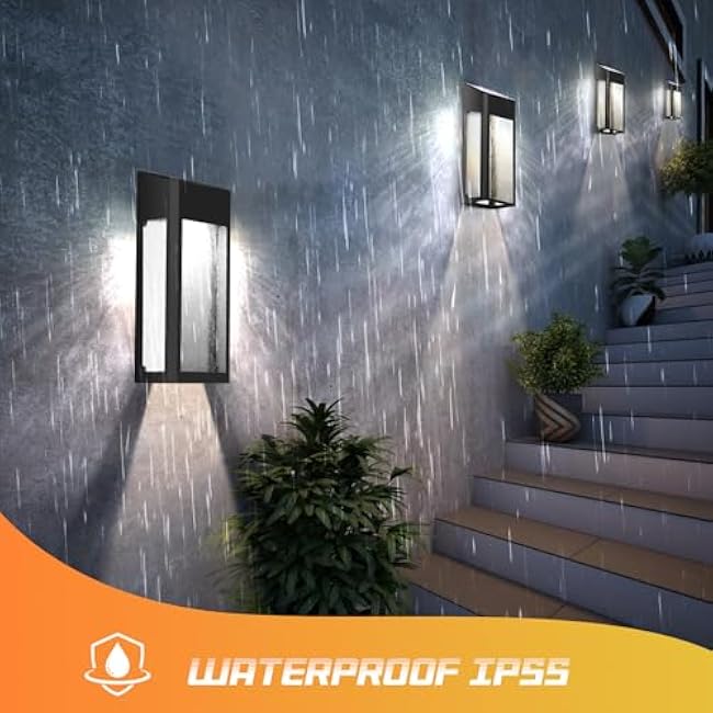 Solar Wall Lights, Metal Fence Lights Solar Powered, LED Lights Waterproof with RGB/Warm White Lighting for Garden Patio Porch, Solar Outdoor Light with Aluminum and Glass Shade. (4 Pack)