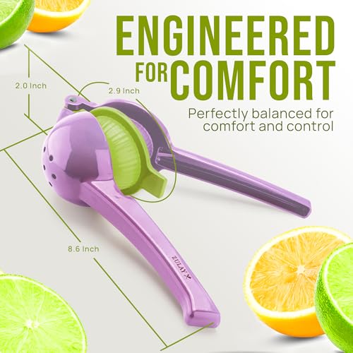 Image of Zulay Kitchen Metal 2-in-1 Lemon Squeezer - Sturdy Max Extraction Hand Juicer Lemon Squeezer Gets Every Last Drop - Easy to Clean Manual Citrus Juicer - Easy-Use Lemon Juicer Squeezer - Purple /Lime