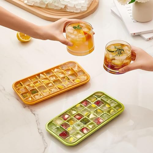 Image of Homecloud 2-Layer Ice Cube Tray with Lid & Bin - BPA-Free Square Ice Cube Molds with Scoop, Easy One-Tap Release, Space-Saving Ice Storage Container, Makes 64 Cubes (Green)