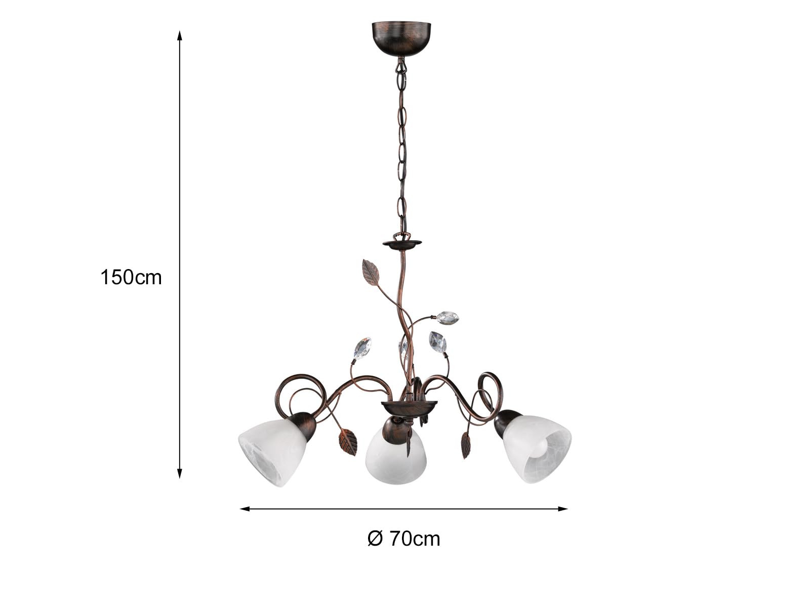 Trio Leuchten 110700328 Traditio a + + to e, Lampadario, Metallo, E14, antico ruggine, 70 x 70 x 150 cm