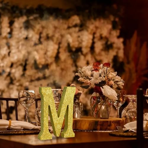 Image of TONIFUL 8 Inch Gold Glitter Letter M Table Centerpiece A-Z Gold Birthday Party Decorations,Gold Alphabet M for Birthday,Chrismas,Graduation,Bridal Shower,Wedding,Anniversary Party Supplies