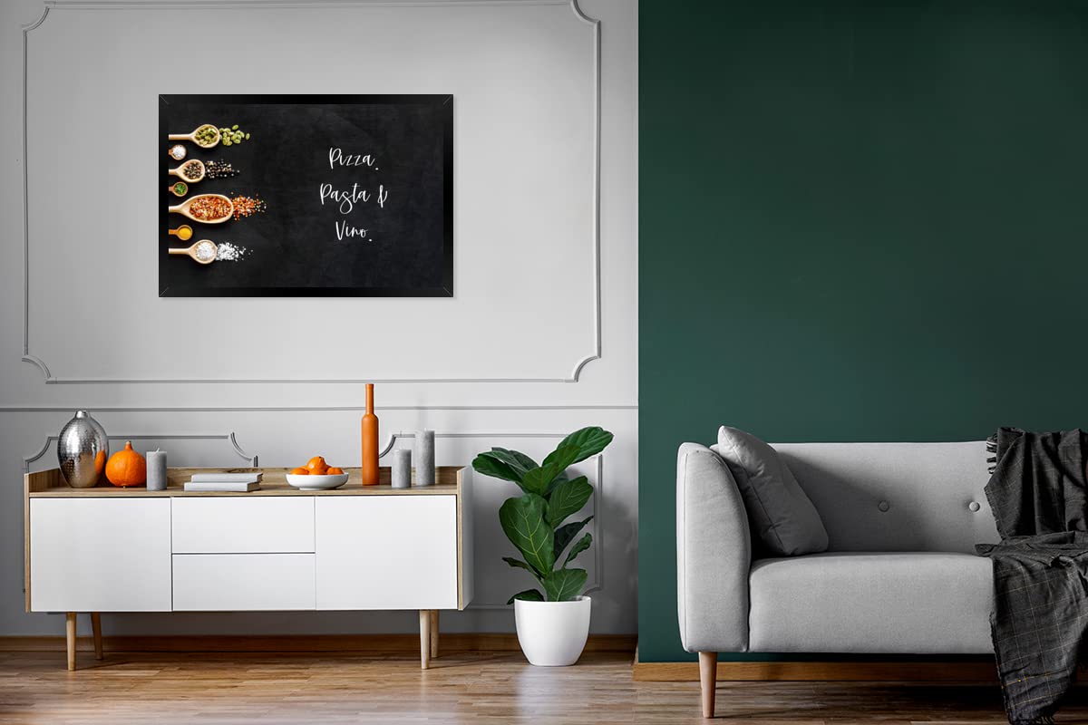 MuchoWow Poster Bilder Wanddeko Deko Wohnzimmer 120x80 cm Pizza. Pasta und Wein. - Zitate - Lebensmittel - Gewürze - Sprichwörter