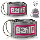 B2FIT PRO Fitness Extra-Padded Ankle Straps for Cable Machines with Double D-Ring Attachment (2-Pack) (Grey)