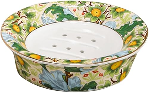 Jabonera decorativa floral autodrenante, bandeja de jabón redonda de doble capa, jabonera de cerámica vintage (estilo A)
