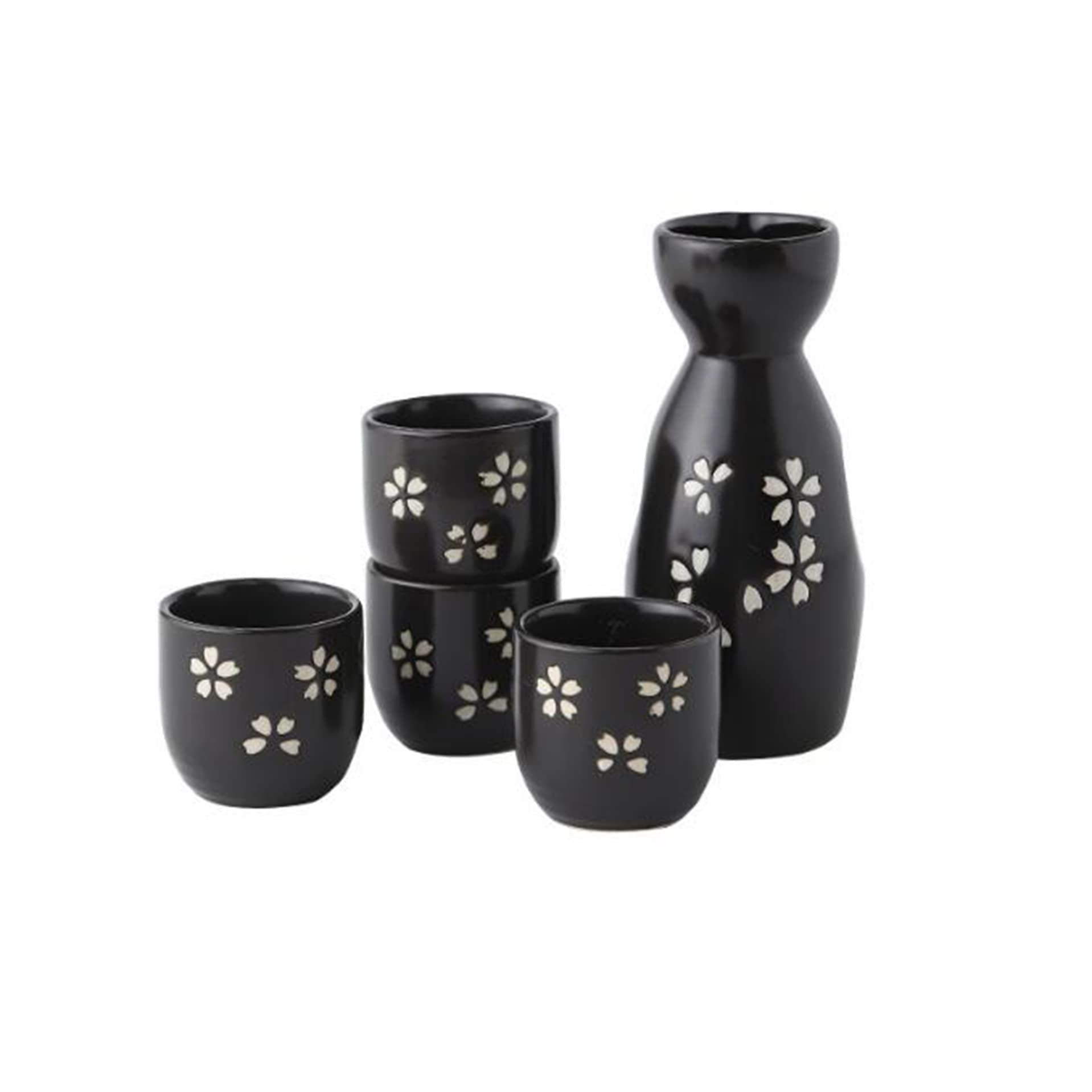 Ecoodisk Ceramic Lucky Cat Japanese Sake Set,1 Tokkuri Bottle and 4 Ochoko Cups(50/150ml),F