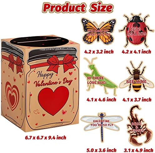 GROBRO7 40Pcs Valentines Boxes for Kids Classroom Exchange Cards Mailbox Kit Bugs Ladybird Butterfly Dragonfly 3D DIY Greeting Cards Box, Valentines Day School Games Party Favors for Boys Girls