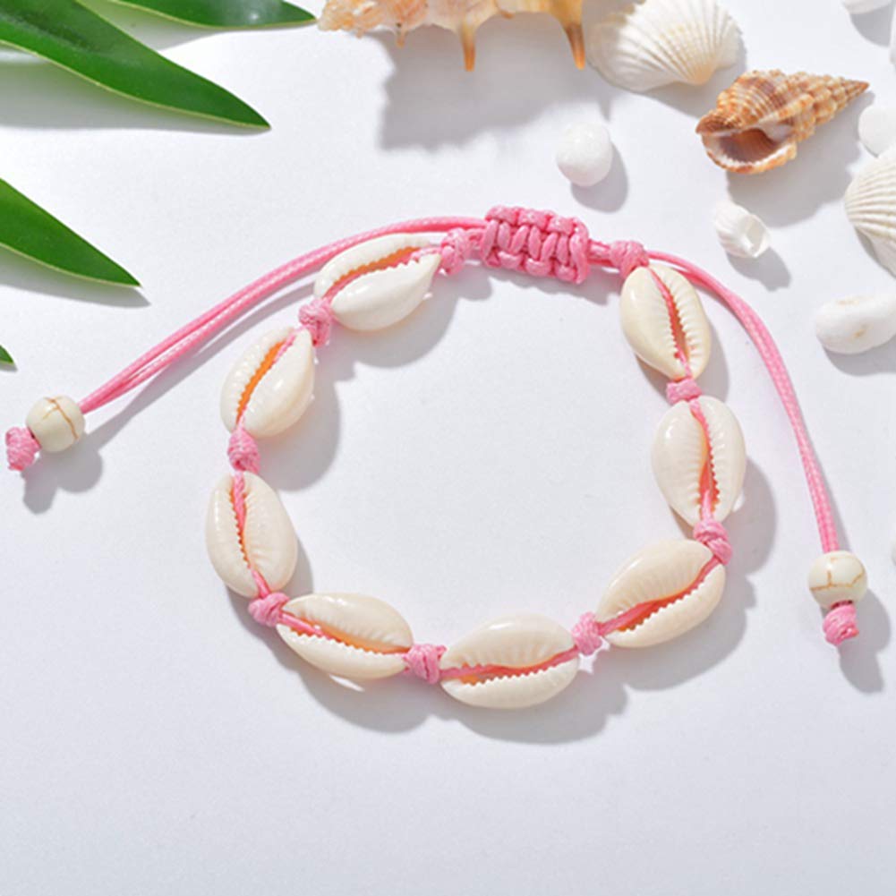 Egurs Pulsera de estilo hawaiano concha natural tejida a mano ajustable tobillera mar playa vacaciones