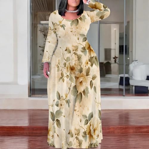 Image of PinkPatty Plus Size Maxi Dresses for Women Long Sleeve Crew Neck Casual Fall Dress with Pockets