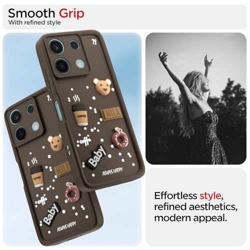 Image of Outlouders Back Cover for Redmi Note 13 5G | 3D Cartoon Cute Fun Bear | Silicone Full Body Protection Bumper Case (Brown)