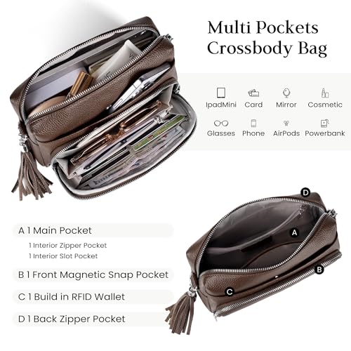 Image of befen Genuine Leather Crossbody Bags for Women Leather Wallet Travel Purse