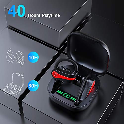 Wireless Earbuds, Motast Bluetooth 5.1 Sport Headphones IP7 Waterproof 40H Playtime Earhooks Headset with Charging Case Stereo Sound CVC8.0 Noise Cancelling Wireless Earphone for Running Gym