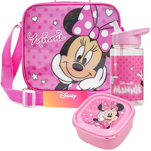 Get Trend Disney Minnie Mouse Kids Lunch Bag Set 3 Pc with Leak Proof Water Bottle and Small Lunch Box Insulated for School Daycare Travel (Minnie Mouse)