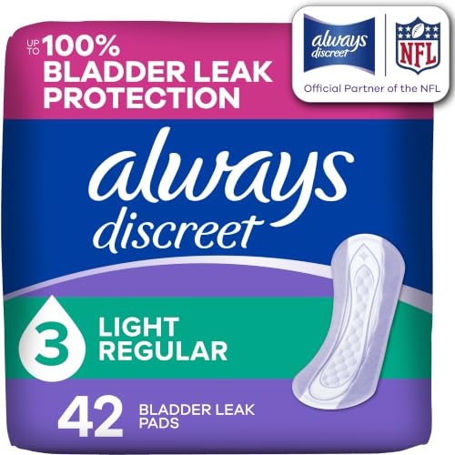 Image of Always Discreet Adult Incontinence Pads for Women, Light Absorbency, Regular Length, Postpartum Pads, Up to 100% Bladder Leak Protection, 42 Count